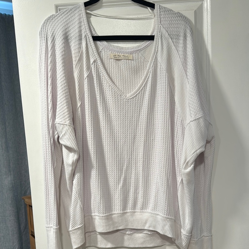 White V-Neck Waffle Knit Top